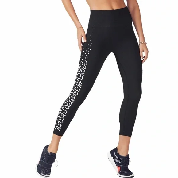Fabletics Seamless Printed Leggings Size XS Black White Cropped Ankle Length - Picture 2 of 7